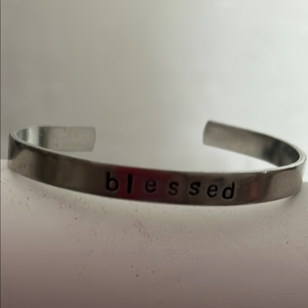 Silver Tone 'Blessed' Cuff Bracelet